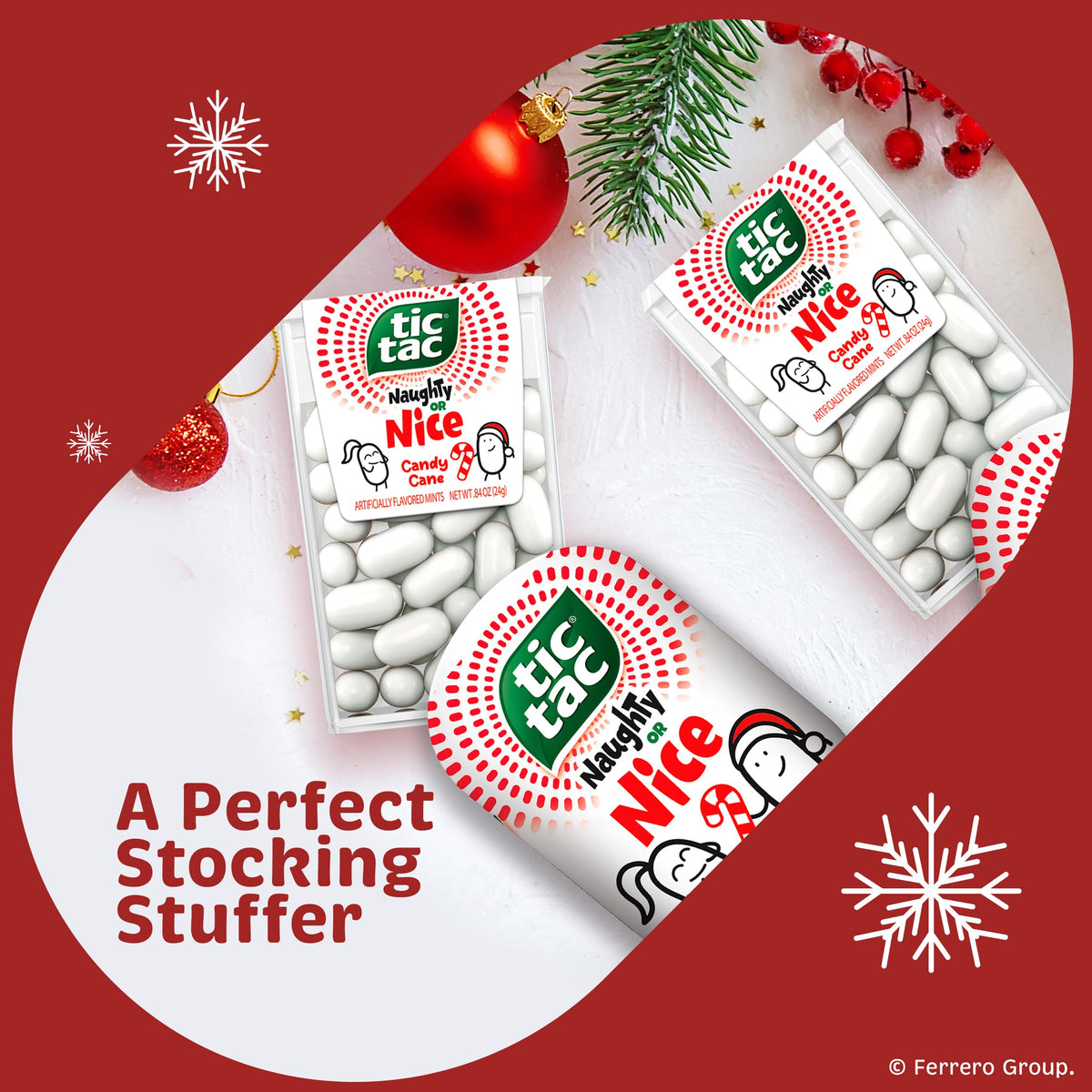 Tic Tac Candy Cane mints shown as a holiday gift idea.