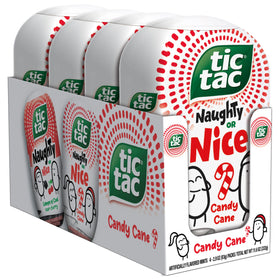 Tic Tac Candy Cane mints pack front view, ideal stocking stuffer.