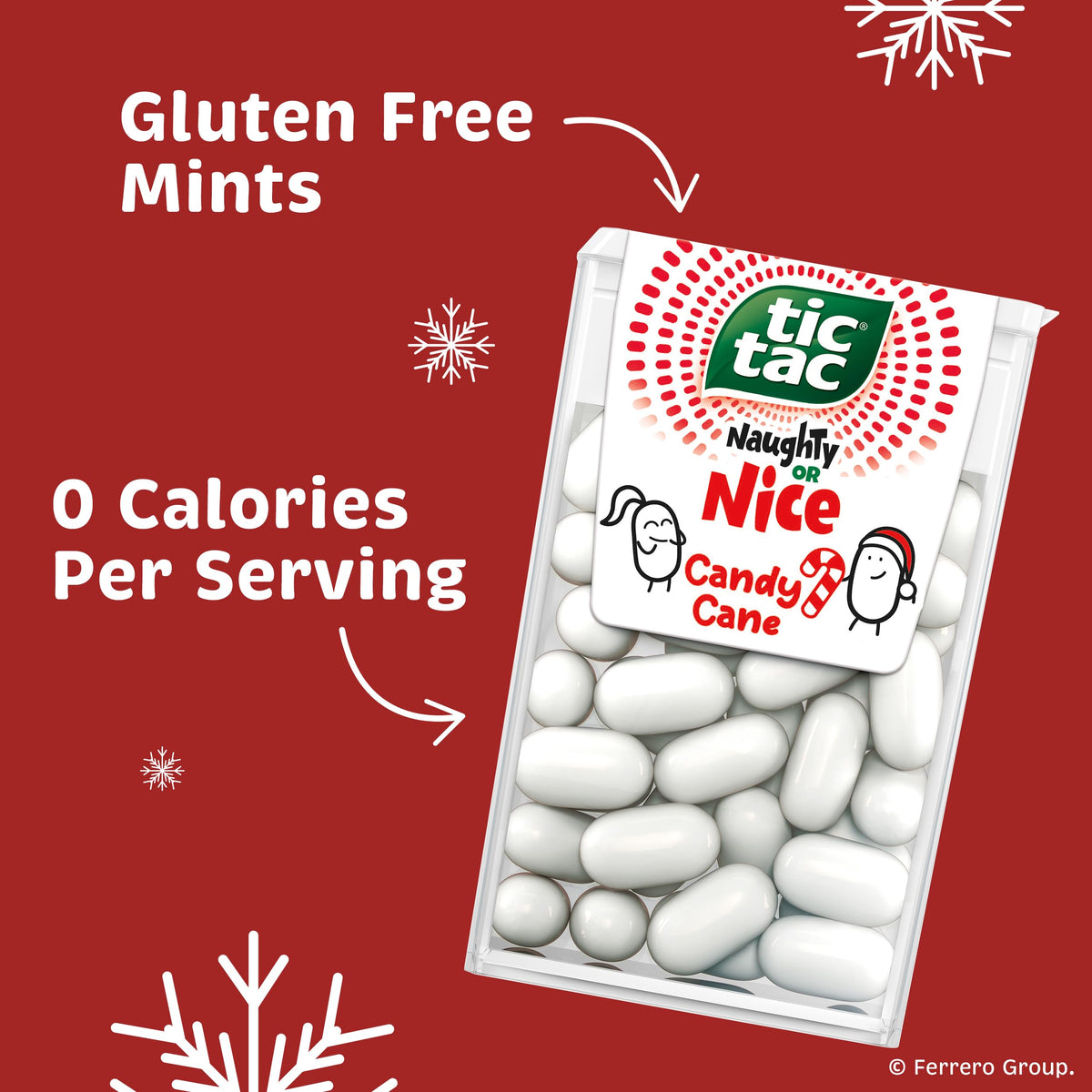 Tic Tac Candy Cane pack displays gluten-free claim clearly.