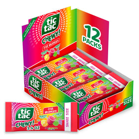 TIC TAC CHEWY Fruit Adventure closeup—burst of fruity flavor for quick snacking.