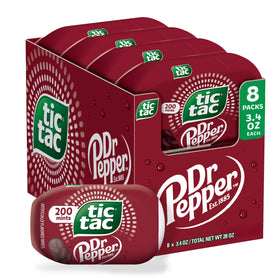 Tic Tac Dr Pepper mints in a front pack view, ideal for on-the-go refreshment.
