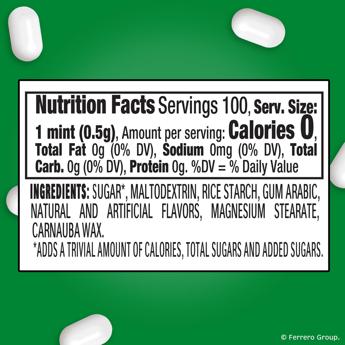 Tic Tac Freshmint pack open showing 100 mints per pack for sharing.