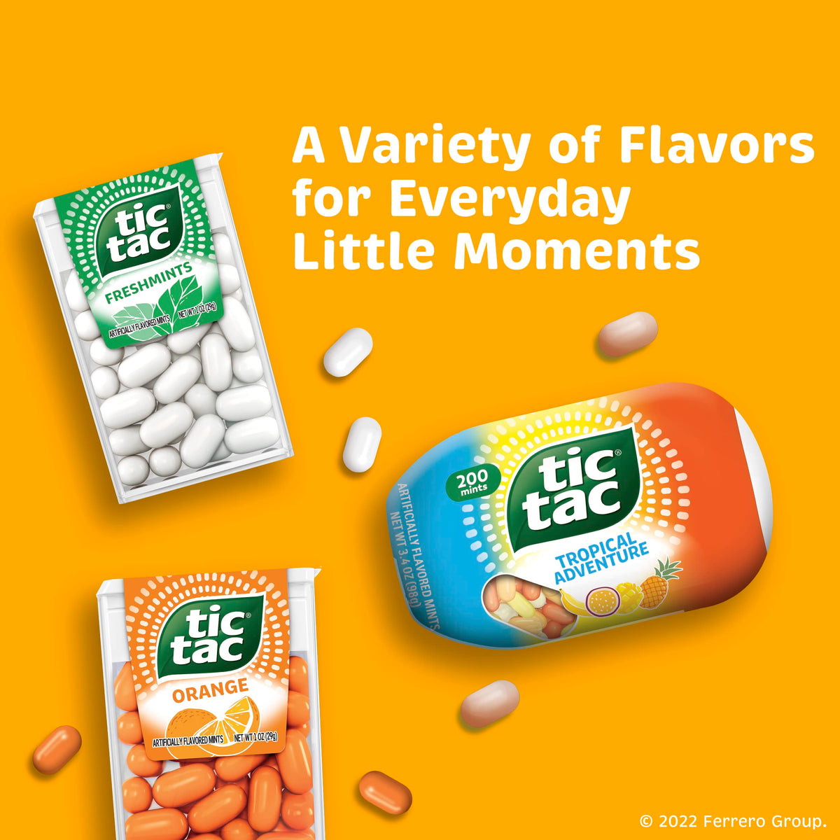 Tic Tac Fruit Adventure flavors offer variety and light snacking.