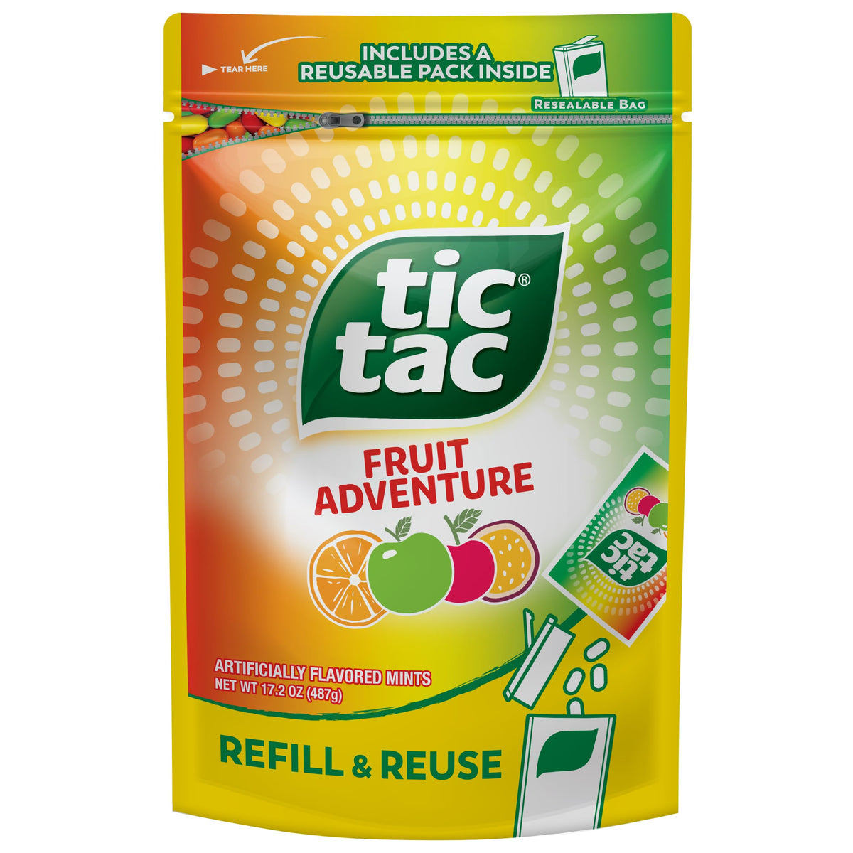 Tic Tac Fruit Adventure refill bag for easy bulk stocking and on-the-go refreshment.