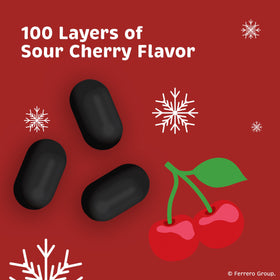 Tic Tac Naughty or Nice Lumps of Coal Sour Cherry mint closeup reveals a 100-layer flavor profile.
