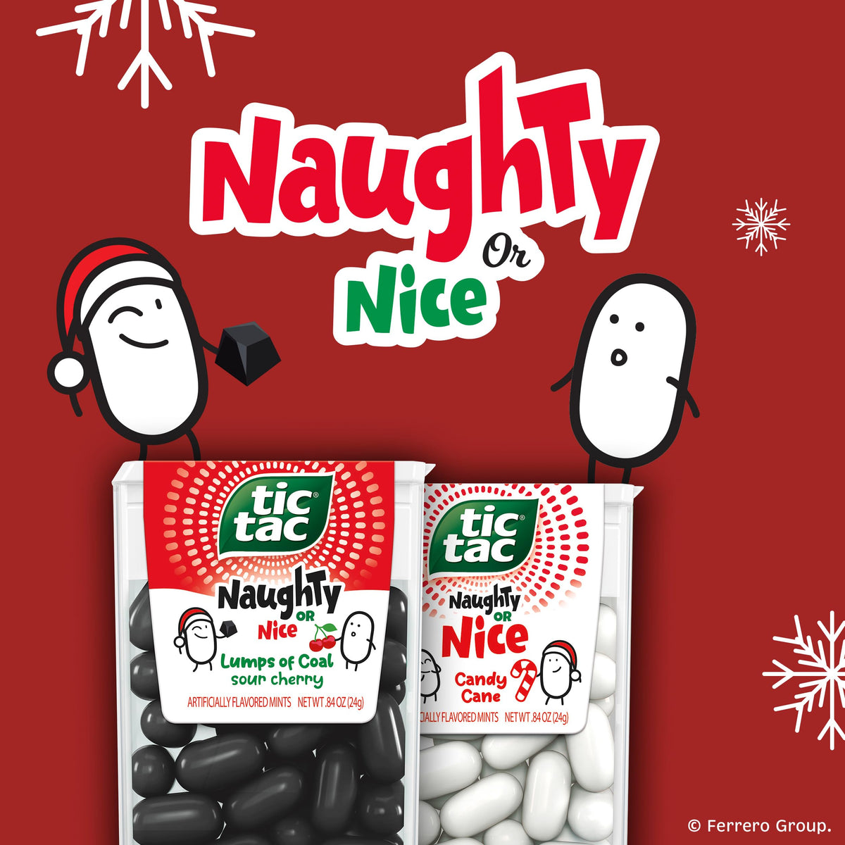Tic Tac Naughty or Nice Lumps of Coal Sour Cherry gifts-ready mints for festive celebrations.