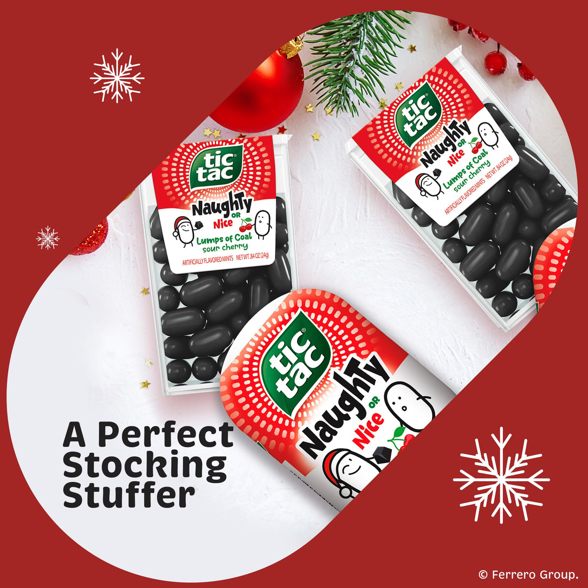 Tic Tac Naughty or Nice Lumps of Coal Sour Cherry in pocket, everyday refreshment on hand.