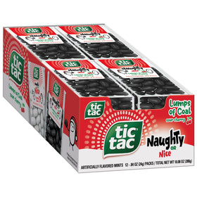 Tic Tac Naughty or Nice Lumps of Coal Sour Cherry pack front, ideal stocking stuffer.