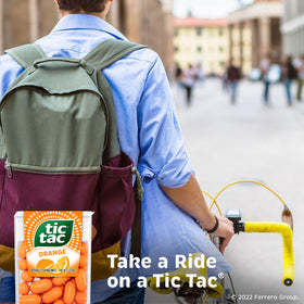 Tic Tac orange flavor mints, gluten-free and GMO-free option for quick mint breaks.