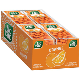 Tic Tac orange mints in a 1oz pack, perfect for pocket-sized refreshment.