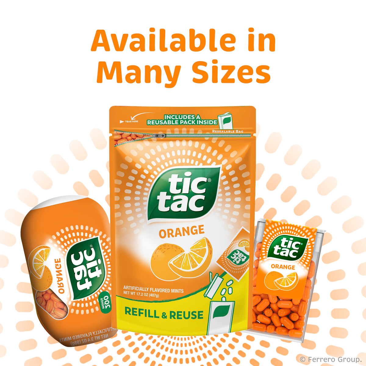 Tic Tac Orange GMO-free mints emphasize clean ingredients.