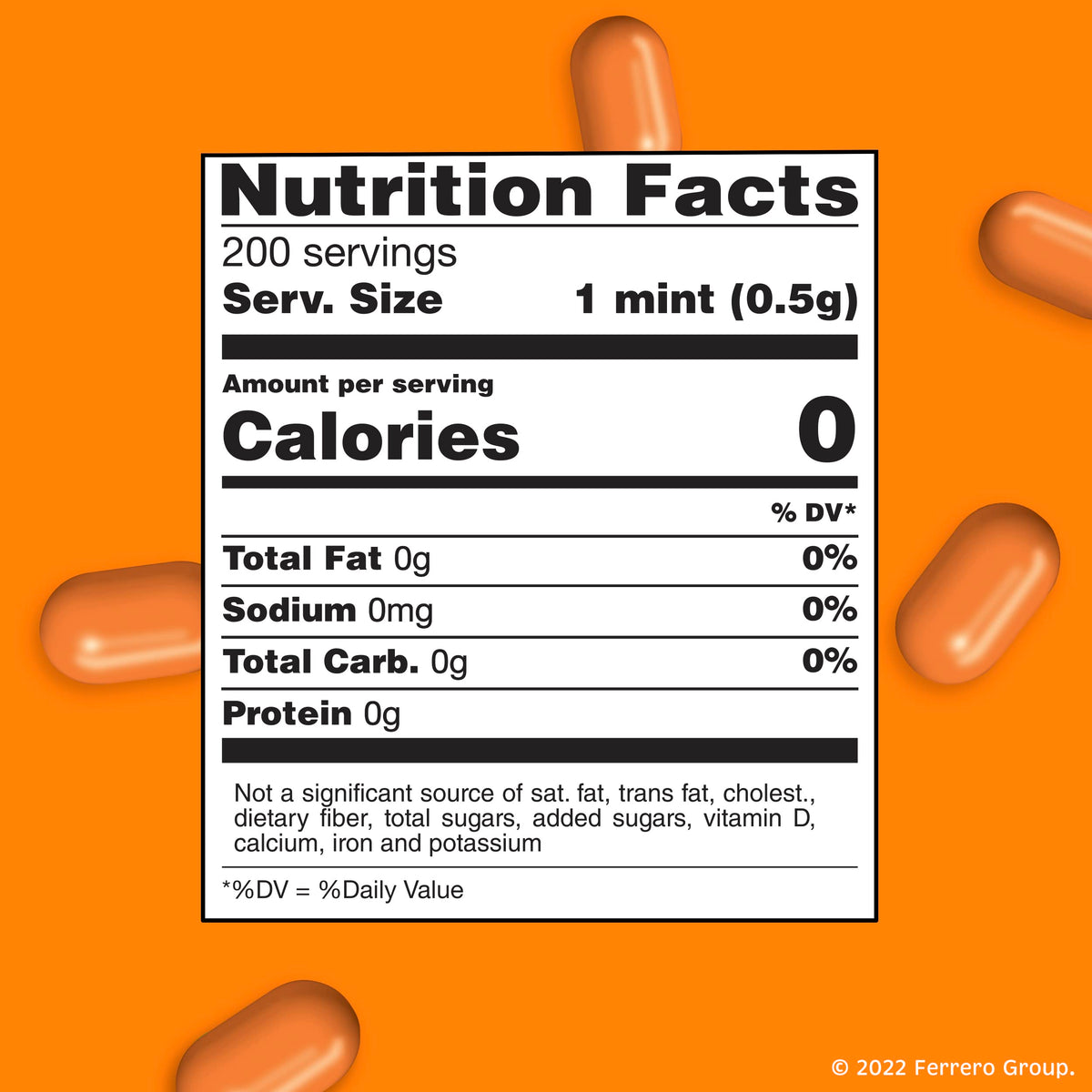 Tic Tac orange mints pack back, eight-pack convenience for sharing with friends.