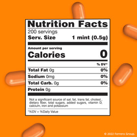 Tic Tac orange mints pack back, eight-pack convenience for sharing with friends.