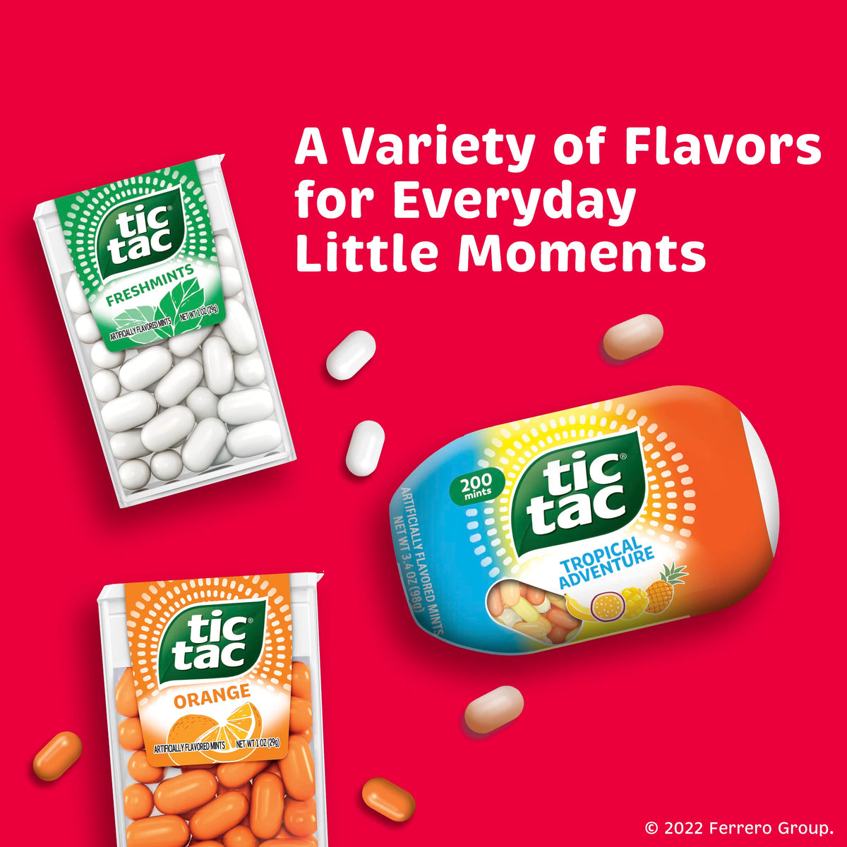 Tic Tac mints arranged as party favors for events.