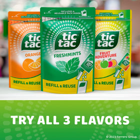 Tic Tac refillable dispenser-pack, versatile storage for quick breath refreshers.
