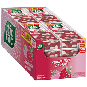 Tic Tac Strawberry and Cream pack front for quick on-the-go refreshment.