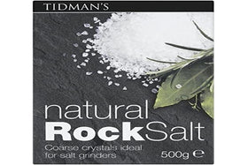 Tidmans rock salt coarse crystals ideal for grinders to boost flavor.