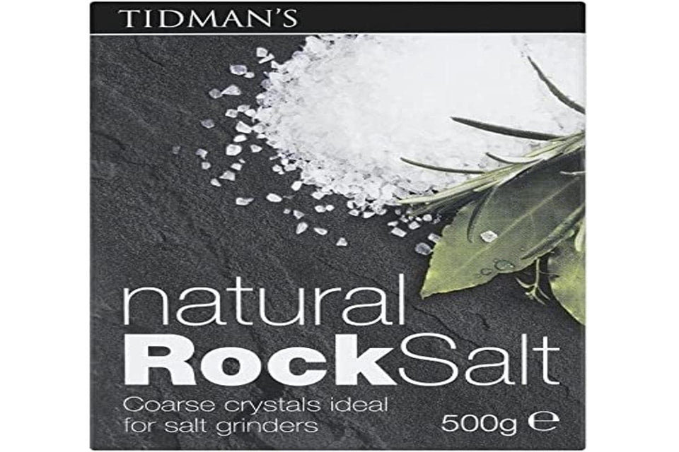 Tidmans rock salt coarse crystals ideal for grinders to boost flavor.