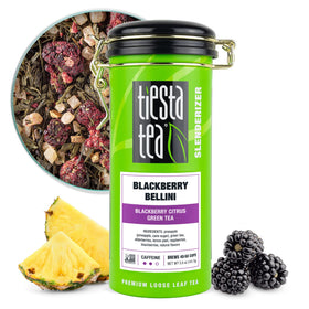 Tiesta Tea Blackberry Bellini loose leaf close-up highlighting ripe berries and citrus aroma for a summer refresh