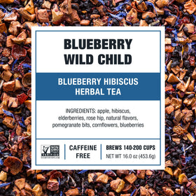 Tiesta Tea Blueberry Wild Child loose leaf blend showcases premium berries and hibiscus aroma.