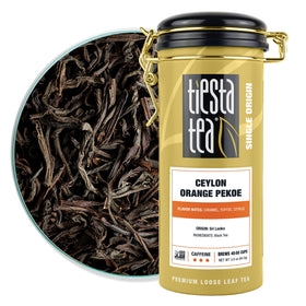 Tiesta Tea Ceylon Orange Pekoe loose leaf reveals bold aroma and smooth finish.