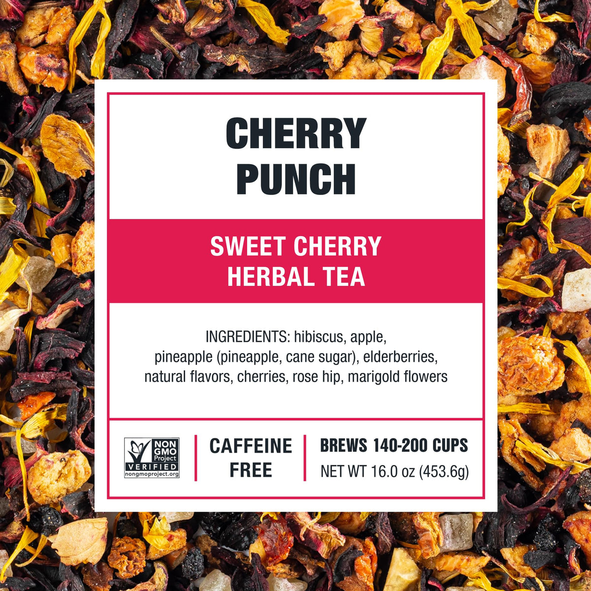 Tiesta Tea Cherry Punch brew in glass showcases bold fruity flavor