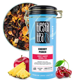Tiesta Tea Cherry Punch loose leaf in cup delivering a bright, refreshing fruit flavor.