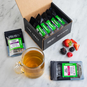 Tiesta Tea Chinese Gunpowder pouch pairs bold greens with citrus hints.