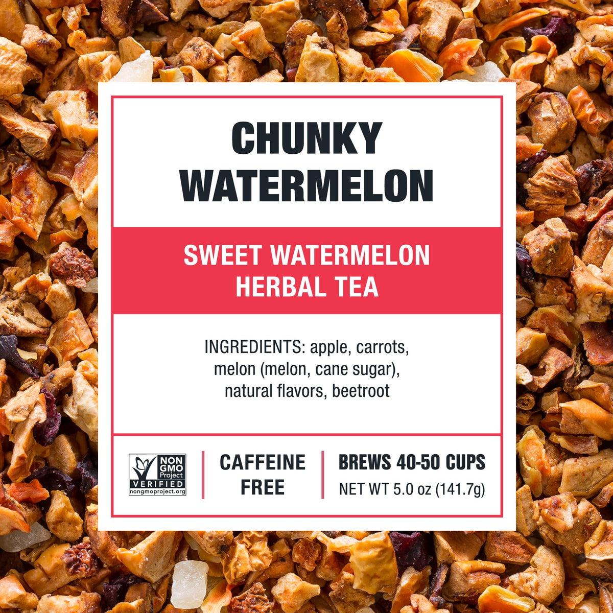 Tiesta Tea Chunky Watermelon hot brew in a mug for cozy moments