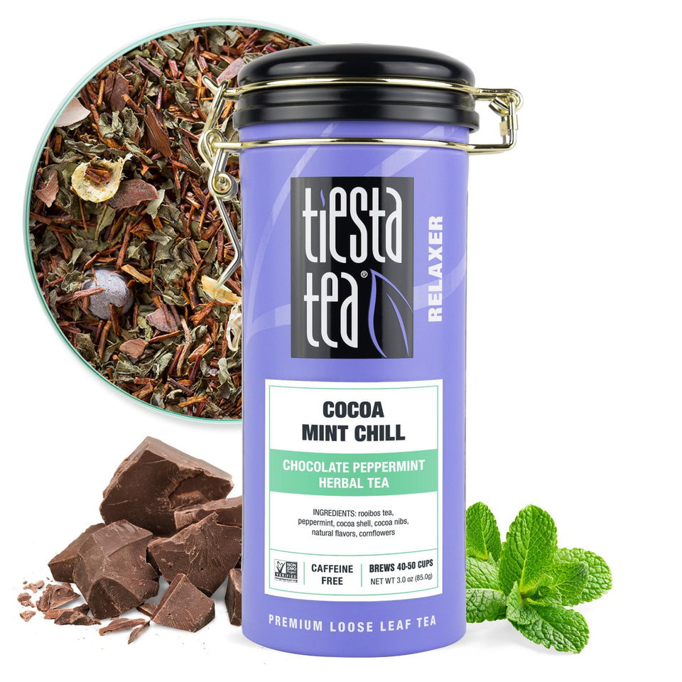 Tiesta Tea Cocoa Mint Chill tea tin preserving freshness for up to 50 cups