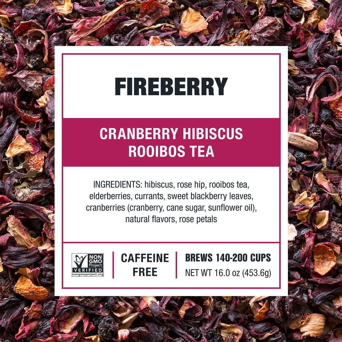 Tiesta Tea cranberry hibiscus loose-leaf close-up highlighting vibrant leaves for rich brew