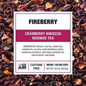 Tiesta Tea cranberry hibiscus loose-leaf close-up highlighting vibrant leaves for rich brew