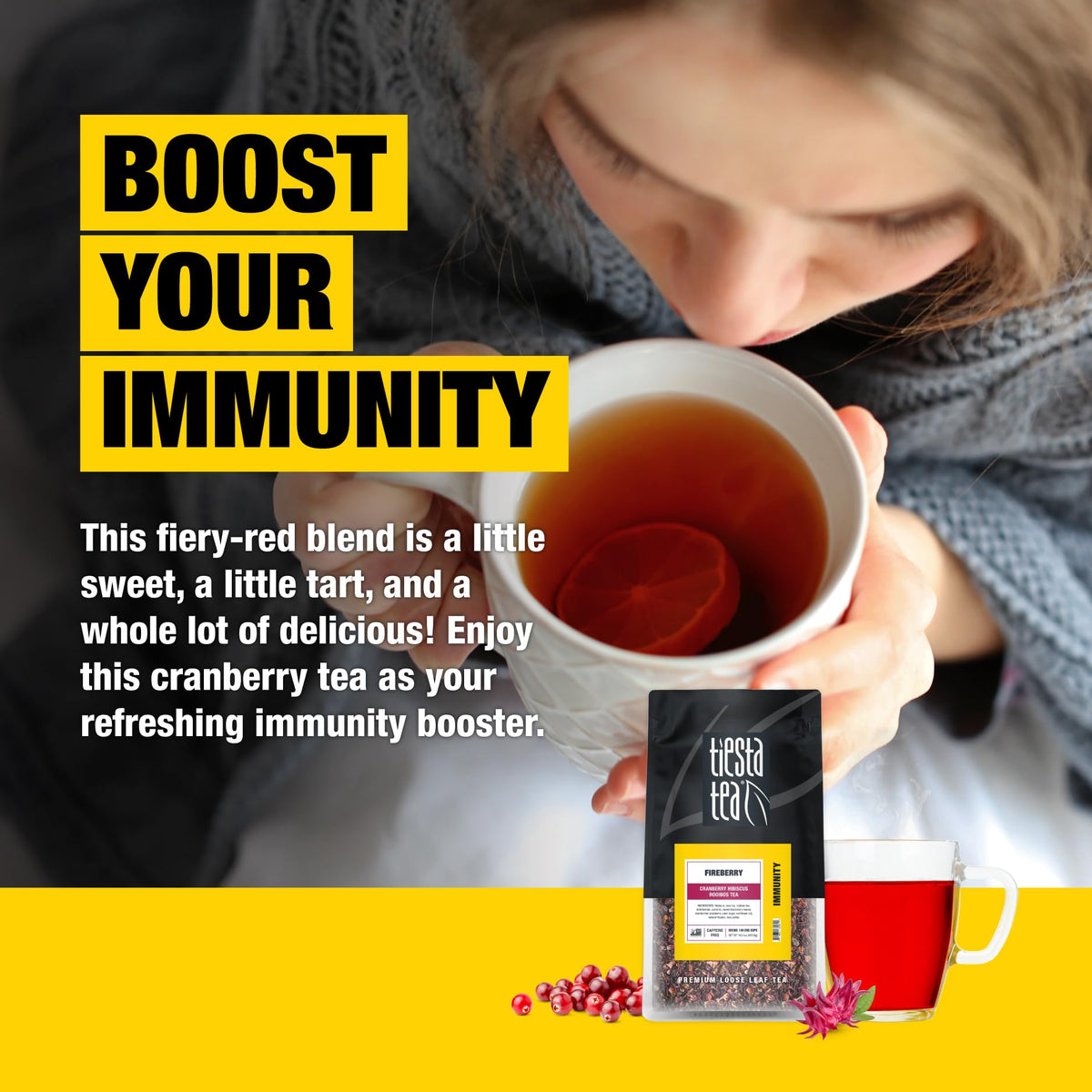 Tiesta Tea cranberry hibiscus rooibos pour demonstrates easy brewing and aroma