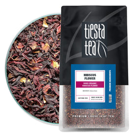 Tiesta Tea dried hibiscus blooms close-up for vibrant herbal tea