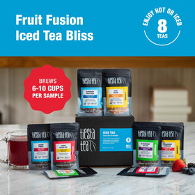 Tiesta Tea eight-blends sampler, perfect for iced tea gatherings.