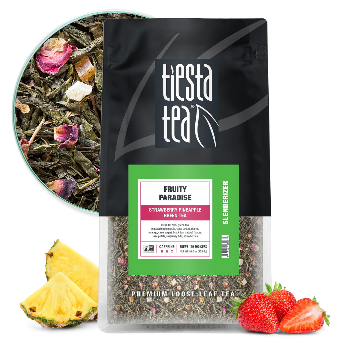 Tiesta Tea Fruity Paradise strawberry pineapple green tea bulk pouch ready for daily hot or iced cups
