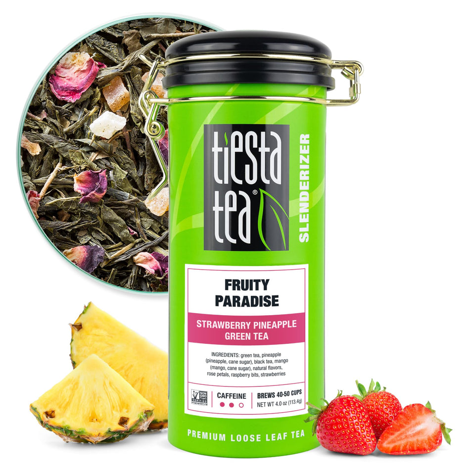 Tiesta Tea Fruity Paradise Strawberry Pineapple Green Tea ready for a tropical brew