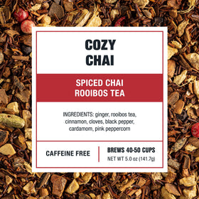 Tiesta Tea ingredients—ginger, cinnamon, rooibos—close-up highlighting natural spice quality for rich flavor.