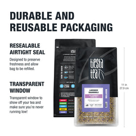 Bulk 8oz pouch of Tiesta Tea Lavender Chamomile, built for convenience and value.