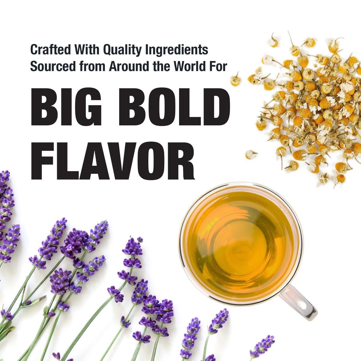 Tiesta Tea Lavender Chamomile caffeine-free flag, highlighting its non-caffeinated nature.