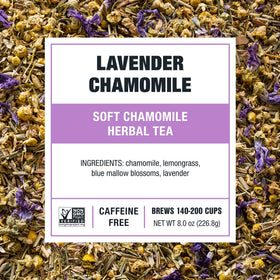 Tiesta Tea Lavender Chamomile cup steep, fragrant steam rising in a mug.