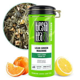 Tiesta Tea Lean Green Machine bottle pour shows citrus-infused green tea for an afternoon refreshment.