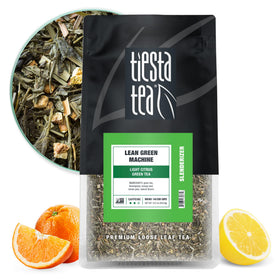 Tiesta Tea Lean Green Machine front pouch showcases premium loose leaf blend for everyday refreshment.