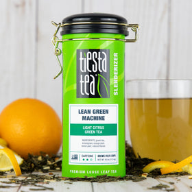 Tiesta Tea Lean Green Machine hot cup captures lemon aroma for a refreshing moment.