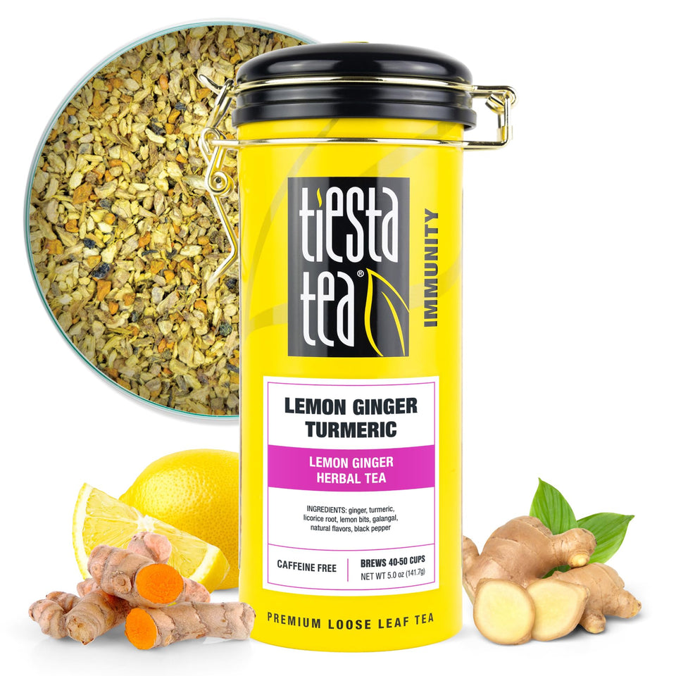 Tiesta Tea Lemon Ginger Turmeric loose leaf offers bright flavor and premium aroma for a refreshing cup