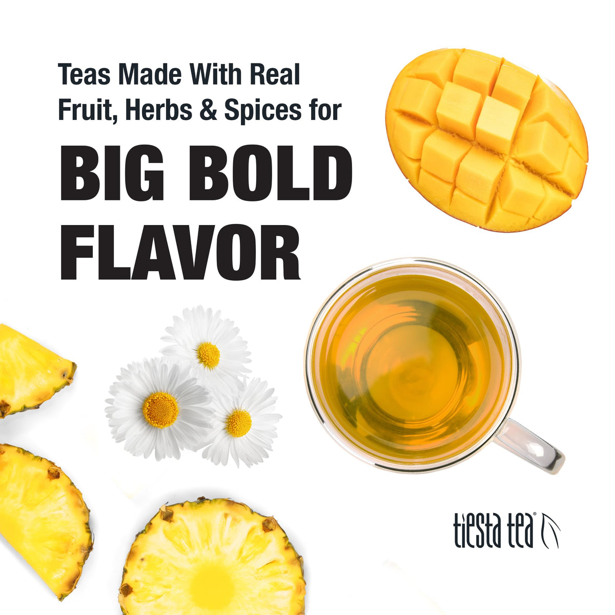 Tiesta Tea Mango Dreamzzz Chamomile iced pour showing refreshing tropical notes