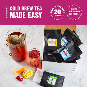 Tiesta Tea Maui Mango cold brew bottle with tropical flavors.