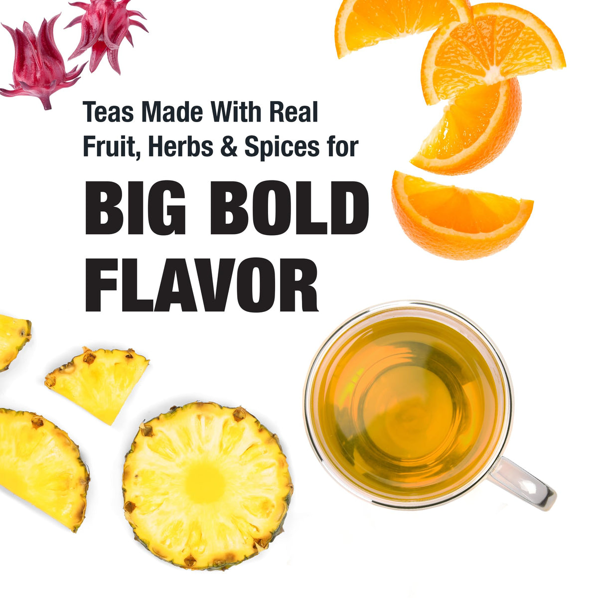 Closeup of Maui Mango fruit-forward blend with hibiscus and orange notes.