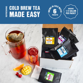 Tiesta Tea Maui Mango blend in a pre-measured packet, ideal for quick cold brew.