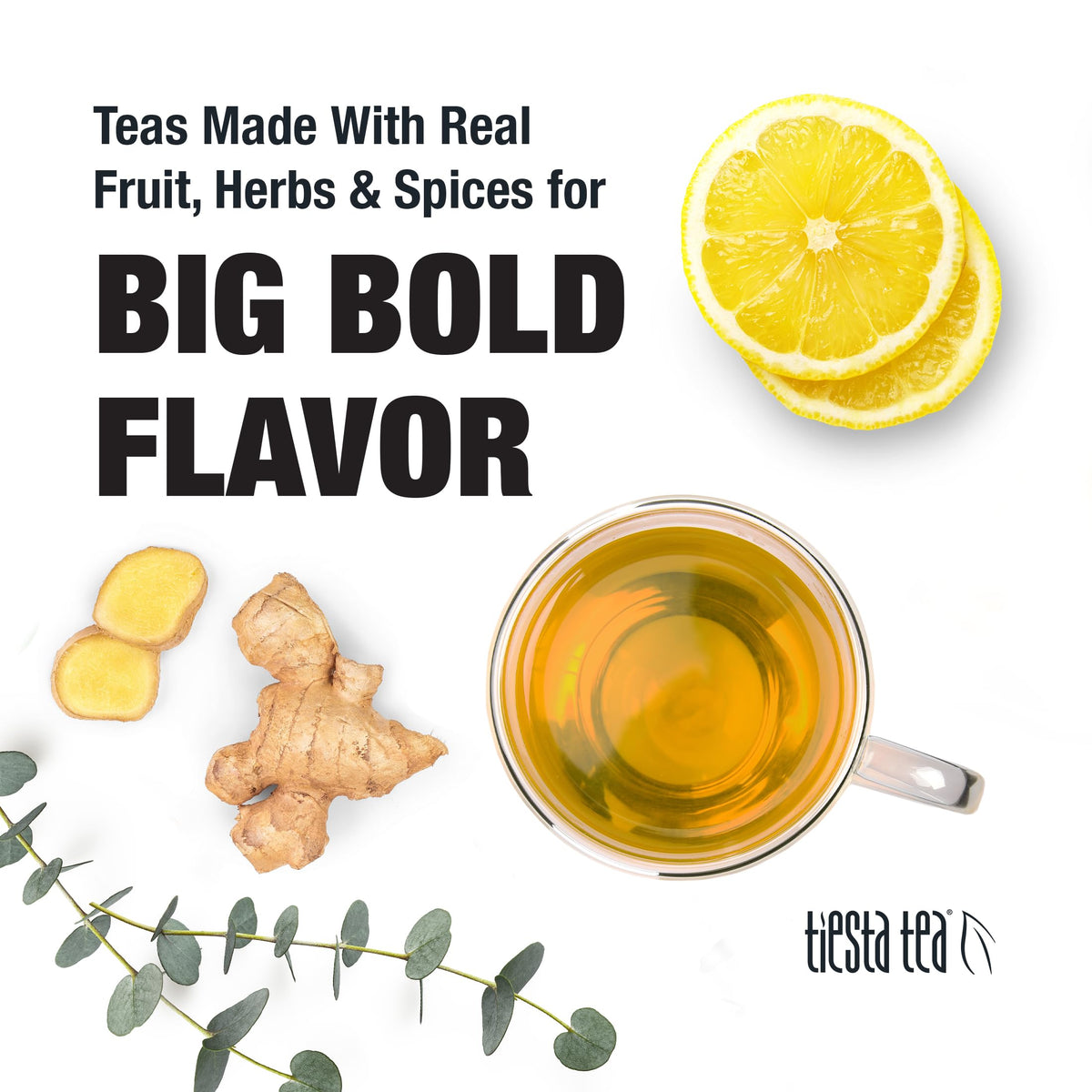 Tiesta Tea Meyer Lemon Zest steeping scene captures bright citrus and herbal notes